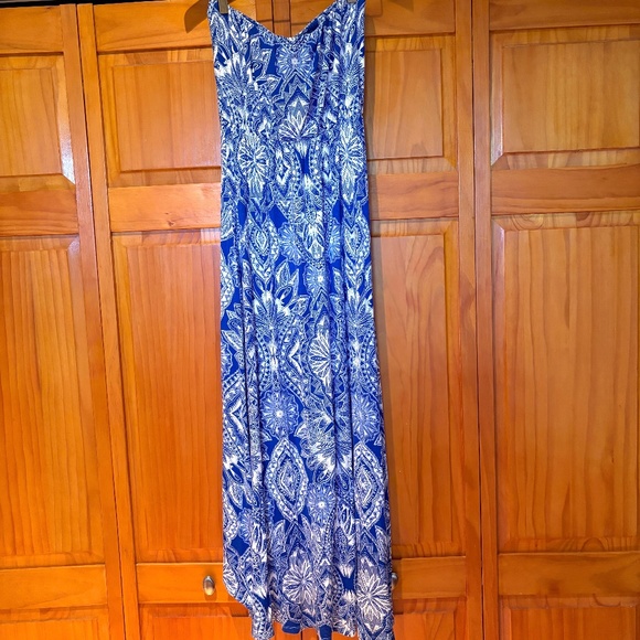 Felicity & Coco Strapless Faux Wrap Dress Blue and White Print Size Medium P - Picture 2 of 13